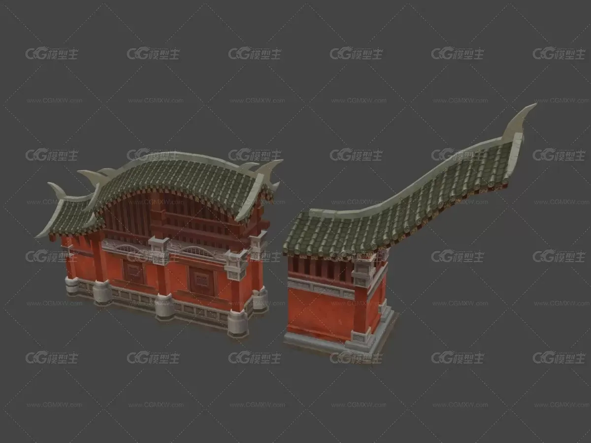 中式游戏古代建筑天阙王城 拱形门牌墙-1