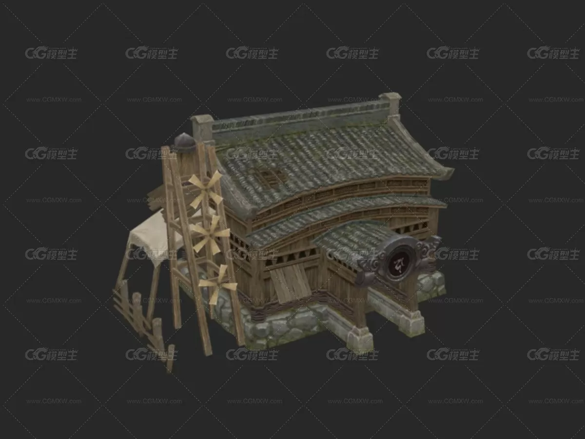 中式游戏古代建筑天阙王城 布料染坊-1