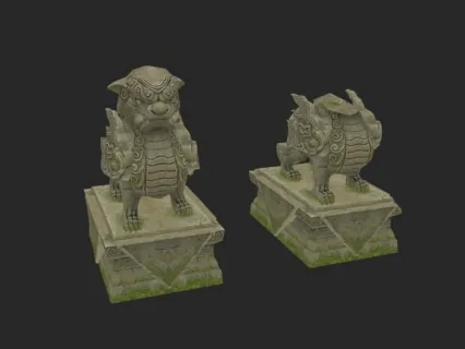 中式游戏古代建筑天阙王城 宫殿大门神兽