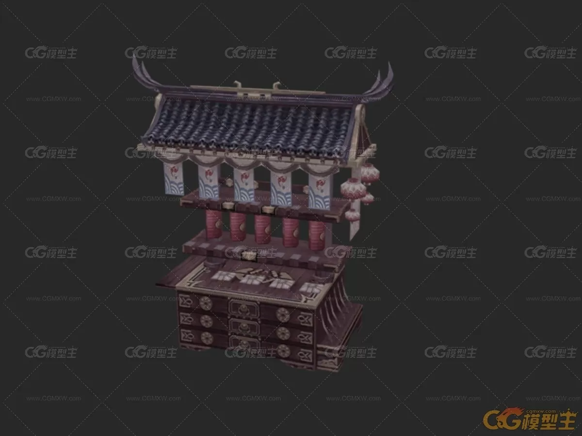 中式游戏古代建筑天阙王城 小吃街头货摊-1