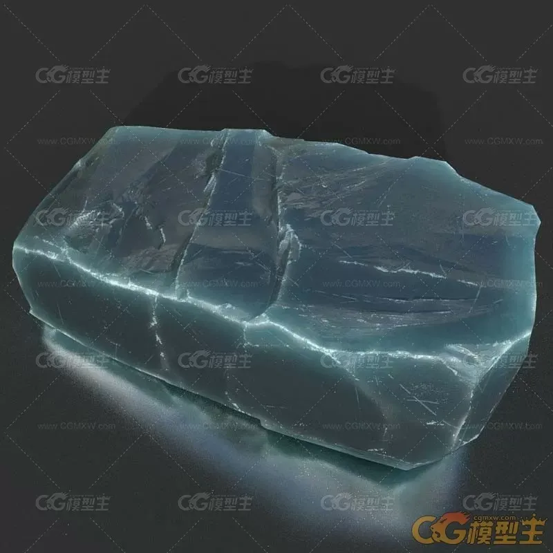 10款不同形状低多边形石头冰块3D模型-5