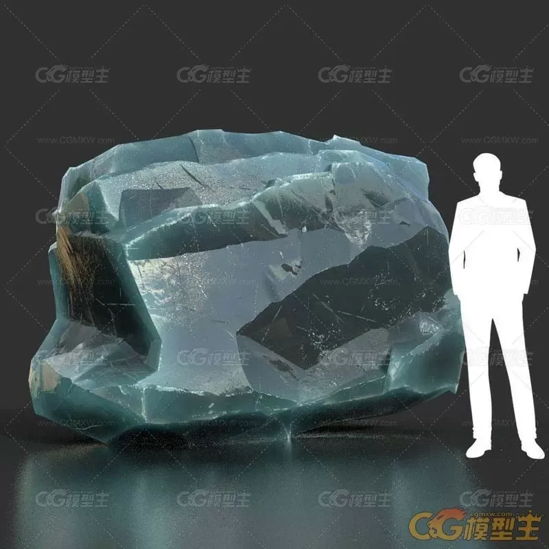 10款不同形状低多边形石头冰块3D模型-7