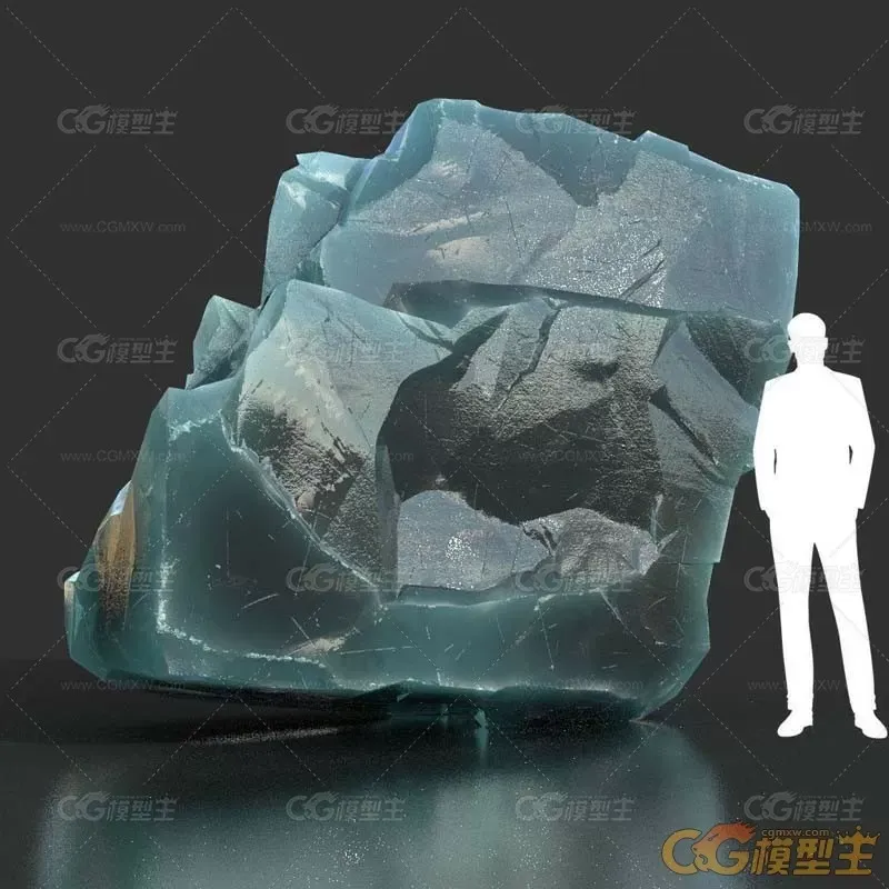 10款不同形状低多边形石头冰块3D模型-11