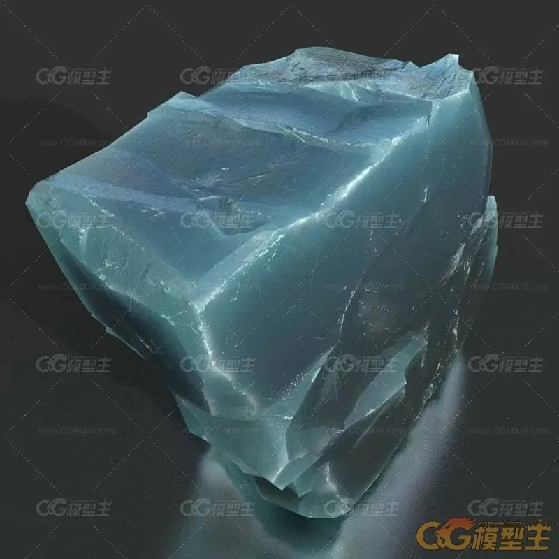 10款不同形状低多边形石头冰块3D模型-13