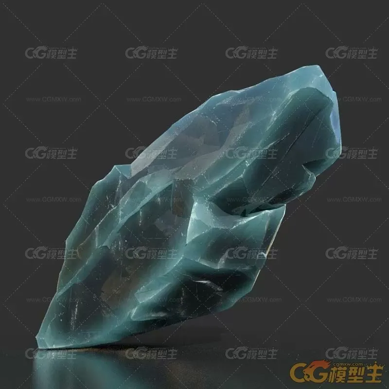 10款不同形状低多边形石头冰块3D模型-16