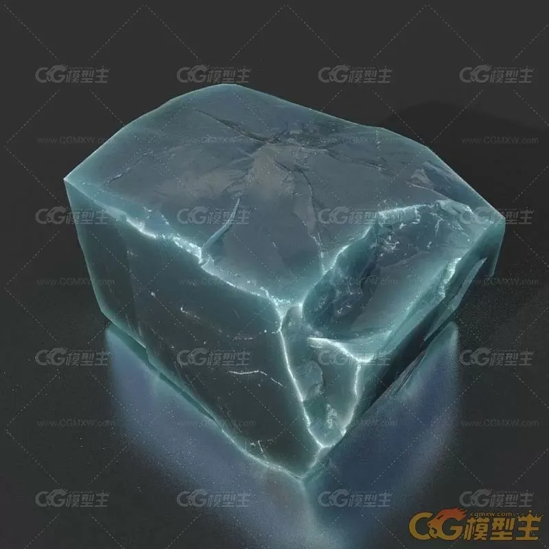10款不同形状低多边形石头冰块3D模型-17