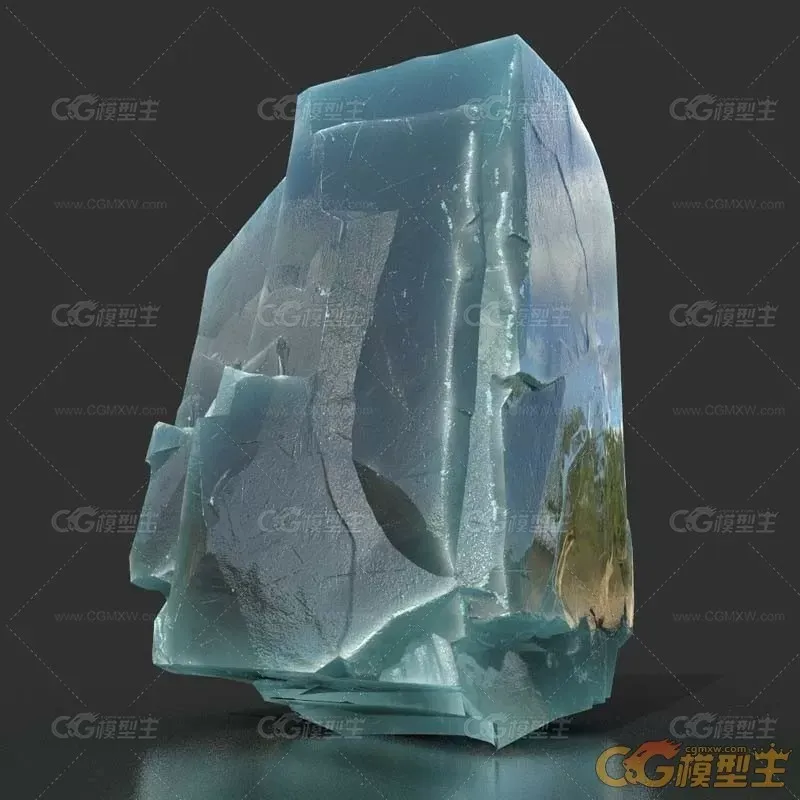 10款不同形状低多边形石头冰块3D模型-20