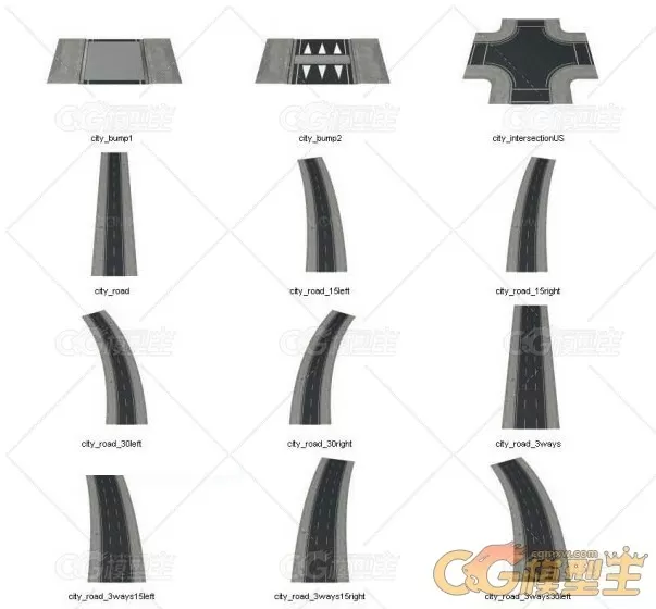 道路元素模型 公路模型 柏油马路3D模型-1