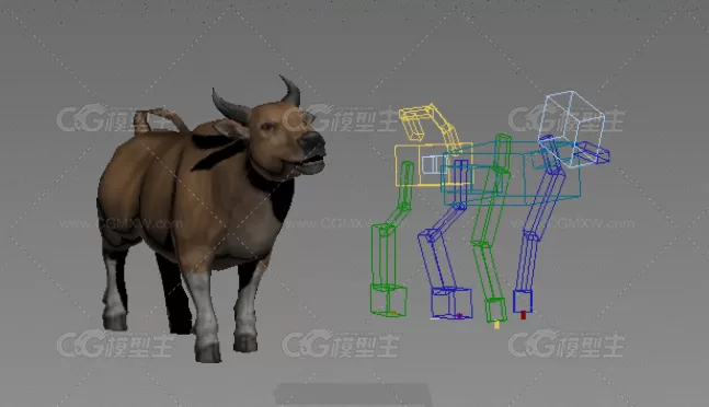 牛模型有骨骼蒙皮带一套动作（待机，走，休闲等）-2