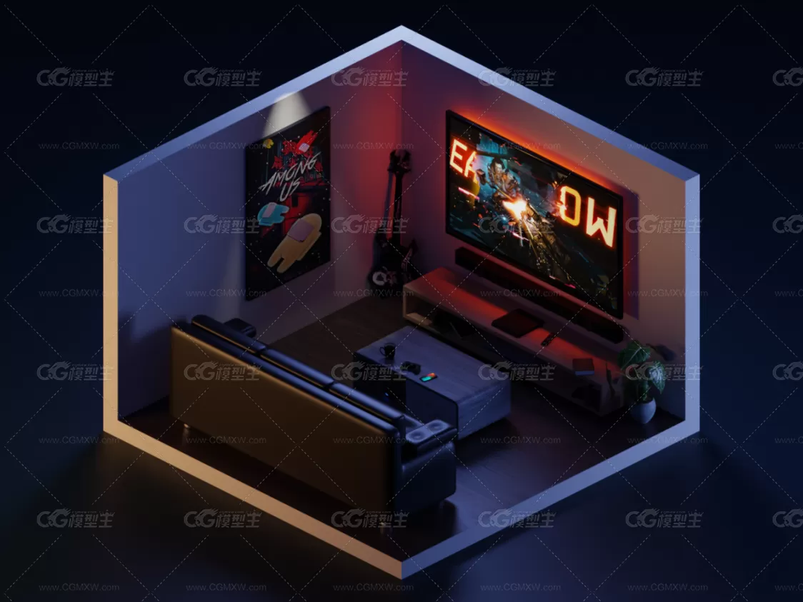 唱吧 ktv Low Poly Isometric Room-1