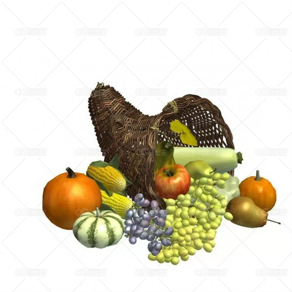 Cornucopia Basket with Food v2 3D模型-1