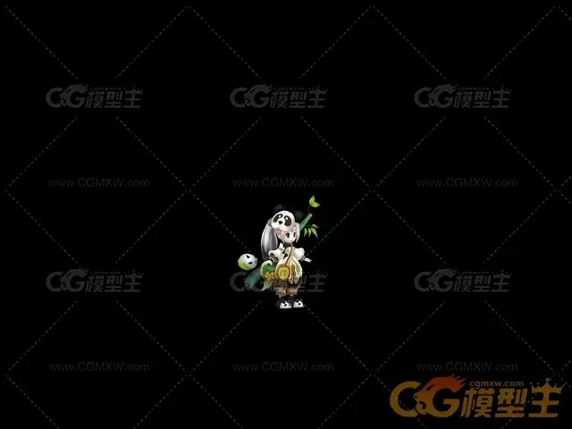 有绑定休闲战斗待机卖萌动作的熊猫3DMax套装模型-3