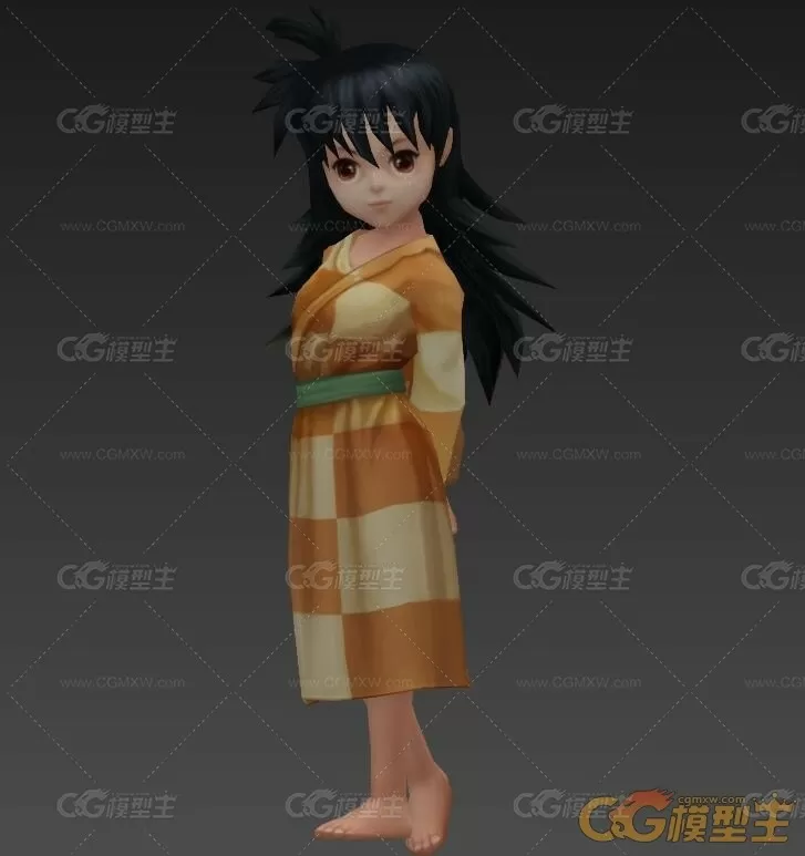 带骨骼绑定和待机动作[犬夜叉-铃]3D模型 四边面-1