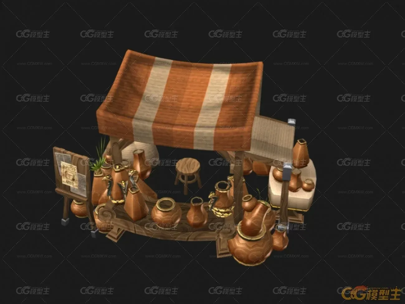 陶罐摊位 3d场景模型-1