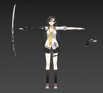 带有双种武器的校园少女3dMax模型（含动作）