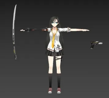 带有双种武器的校园少女3dMax模型（含动作）