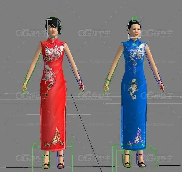 身穿旗袍的美女模型下载中国风模型！有全套材质！-2
