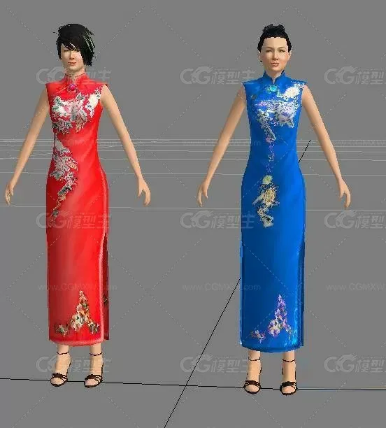 身穿旗袍的美女模型下载中国风模型！有全套材质！-1