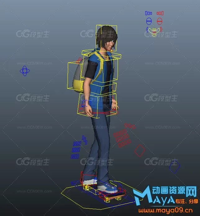 玩滑板的少年maya模型下载！杀马特非主流发型溜滑板时尚马甲小青年人物maya模型下载！-2