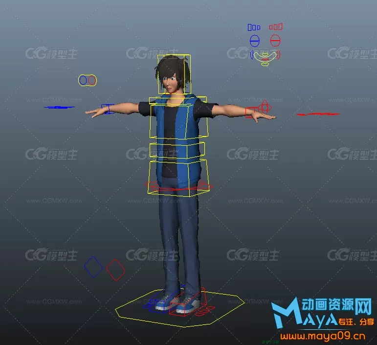 玩滑板的少年maya模型下载！杀马特非主流发型溜滑板时尚马甲小青年人物maya模型下载！-1
