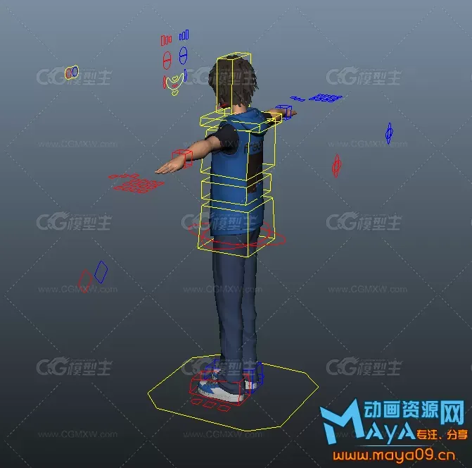 玩滑板的少年maya模型下载！杀马特非主流发型溜滑板时尚马甲小青年人物maya模型下载！-3