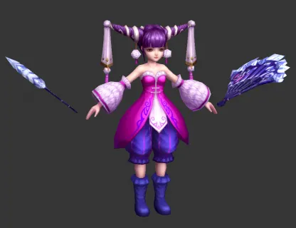 一身紫色装扮的双马尾少女萝莉3D模型