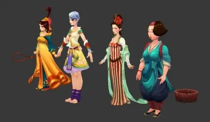 中国古代4个特色美女3D模型