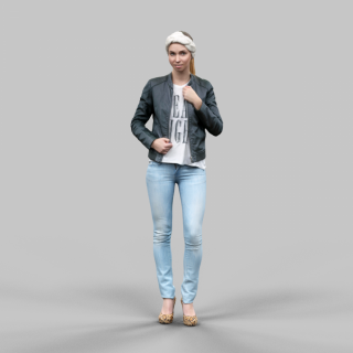 【3D模型】欧美女人 Cute girl in jeans leather jacket and bandana