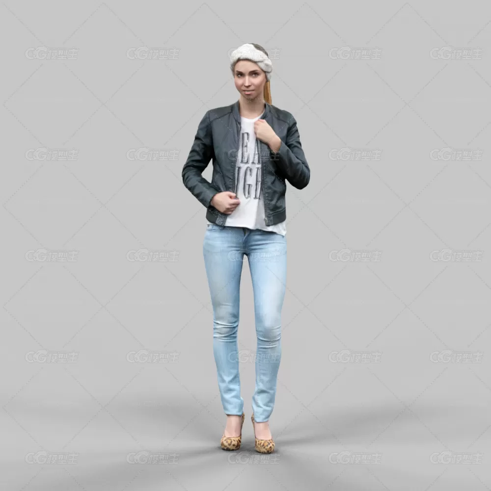 【3D模型】欧美女人 Cute girl in jeans leather jacket and bandana-1