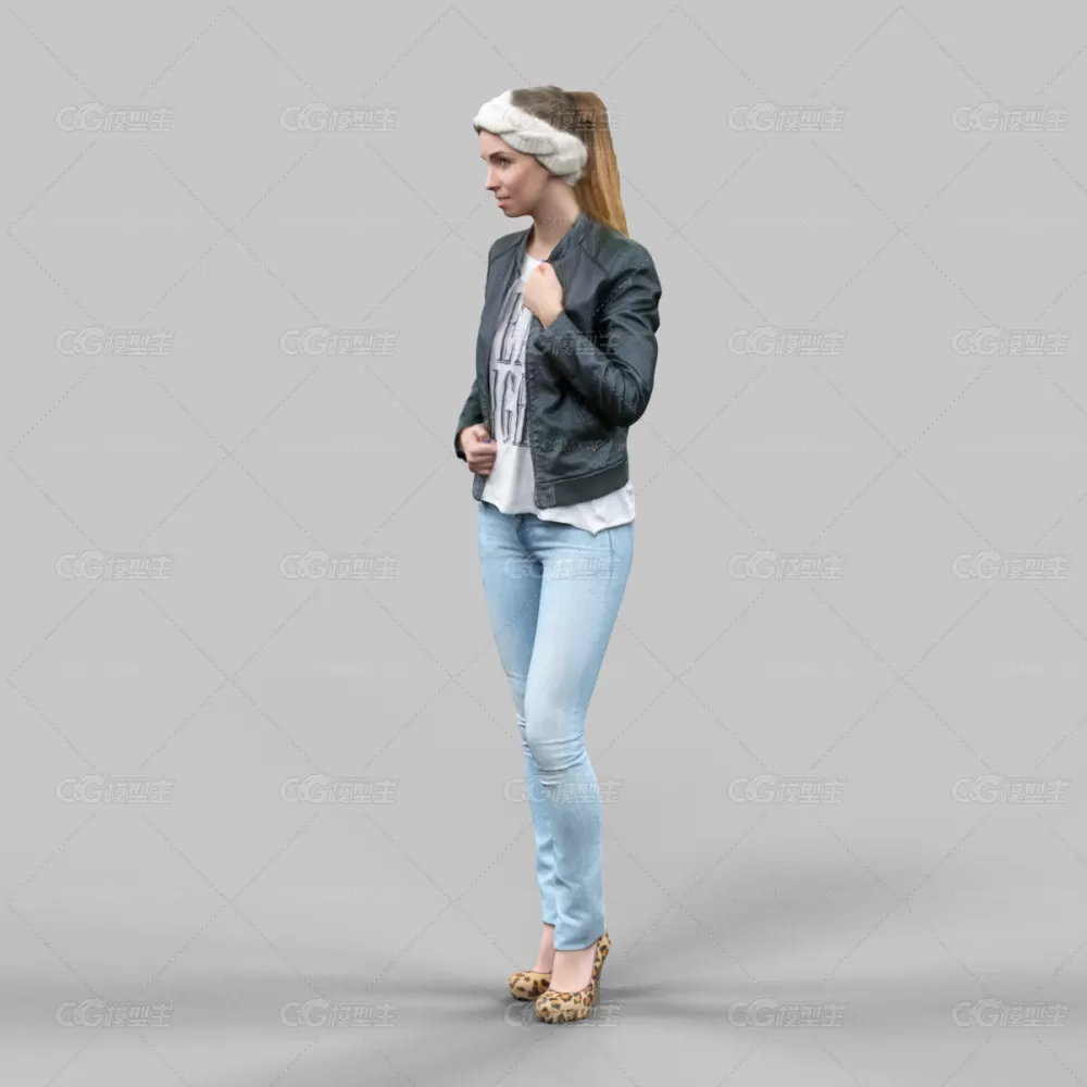 【3D模型】欧美女人 Cute girl in jeans leather jacket and bandana-2