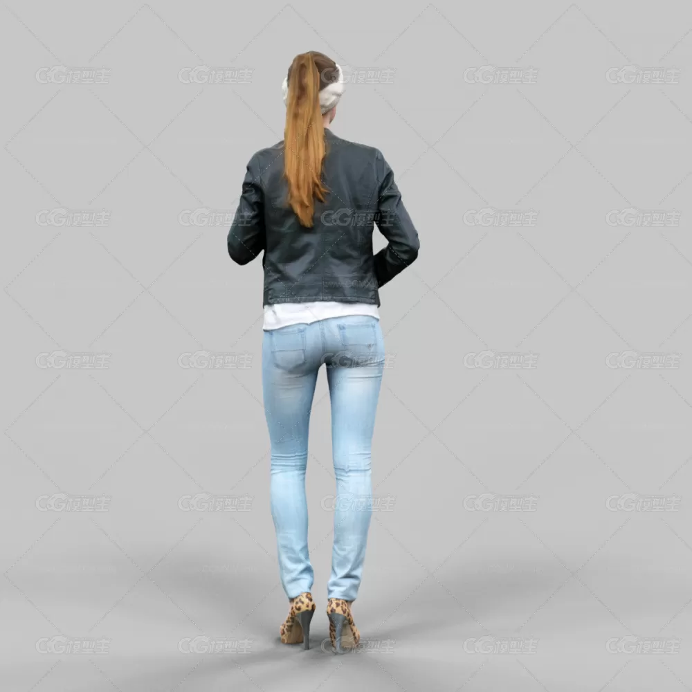 【3D模型】欧美女人 Cute girl in jeans leather jacket and bandana-4