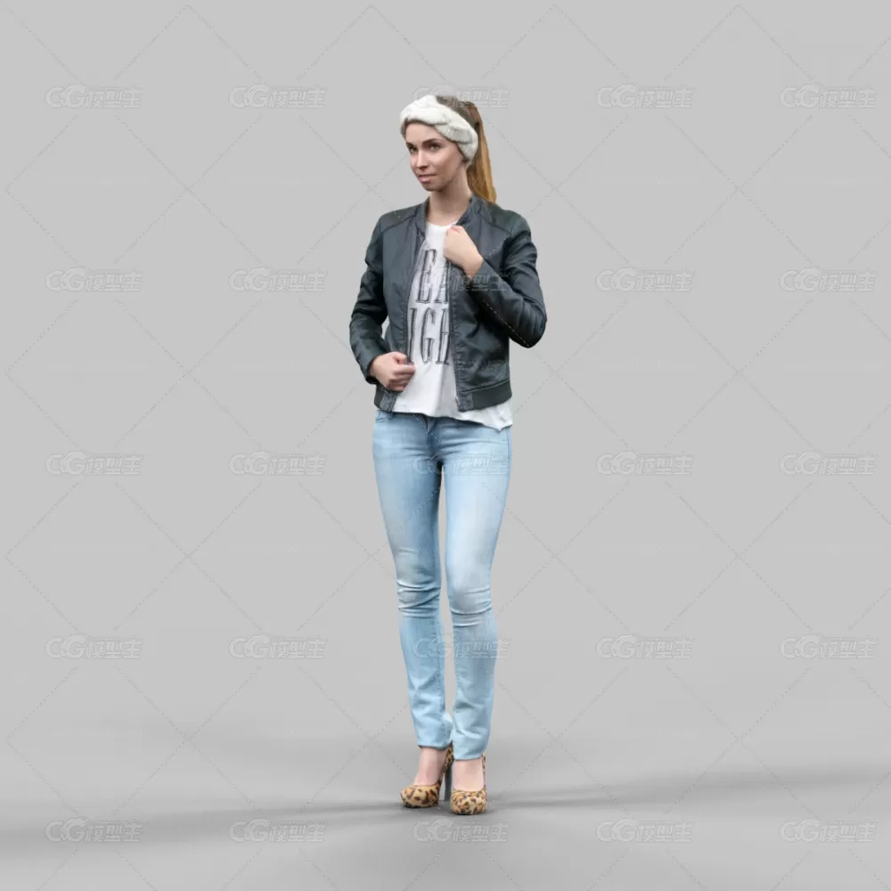 【3D模型】欧美女人 Cute girl in jeans leather jacket and bandana-5