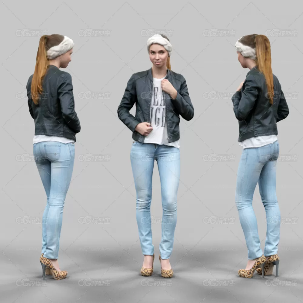 【3D模型】欧美女人 Cute girl in jeans leather jacket and bandana-6