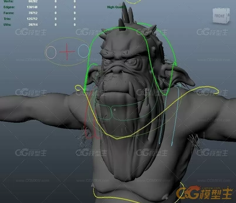 Monster creature rig full facial controls怪物老头maya模型！獠牙原始人类maya模型-1