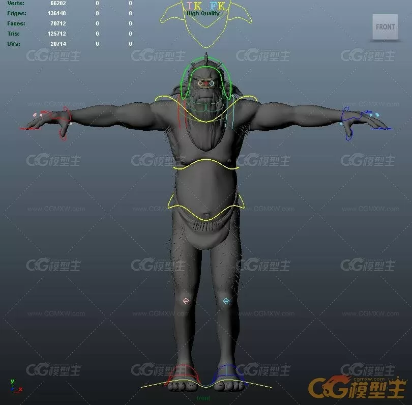 Monster creature rig full facial controls怪物老头maya模型！獠牙原始人类maya模型-2