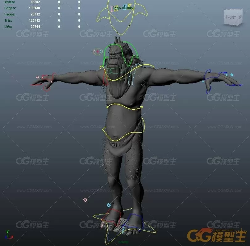 Monster creature rig full facial controls怪物老头maya模型！獠牙原始人类maya模型-3