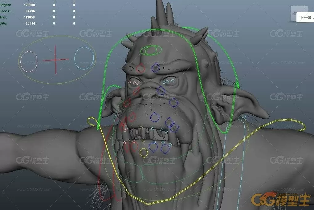 Monster creature rig full facial controls怪物老头maya模型！獠牙原始人类maya模型-4