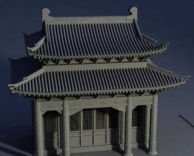 高模！简单的古代小阁楼建筑房子maya模型高模下载！