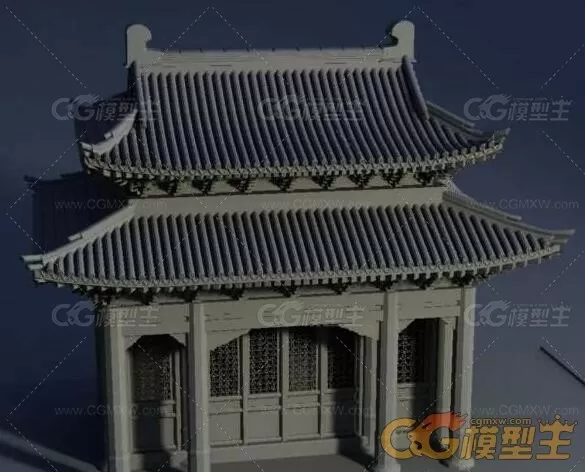 高模！简单的古代小阁楼建筑房子maya模型高模下载！-1