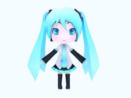 Q版初音3dmax模型 萌萌哒初音未来卡通动漫角色3dmax模型 超可爱初音3d模型