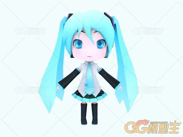 Q版初音3dmax模型 萌萌哒初音未来卡通动漫角色3dmax模型 超可爱初音3d模型-1