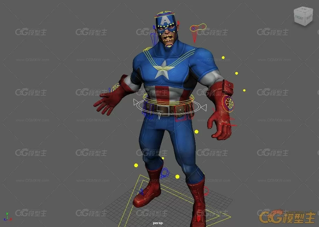 健壮的美国队长科幻英雄人物maya模型！Captain America Rig with textures Maya 2016-3