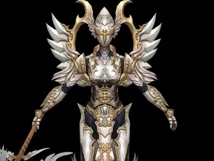 次时代白色铠甲带翅膀的女战神3D模型