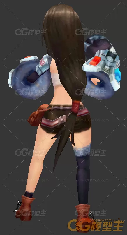 长头发机械拳击少女3D模型-3