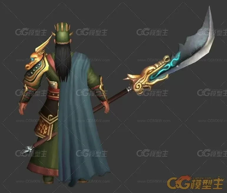 手持大刀的关羽3D角色模型（含全套动作）-2