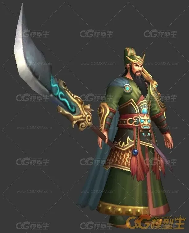 手持大刀的关羽3D角色模型（含全套动作）-3