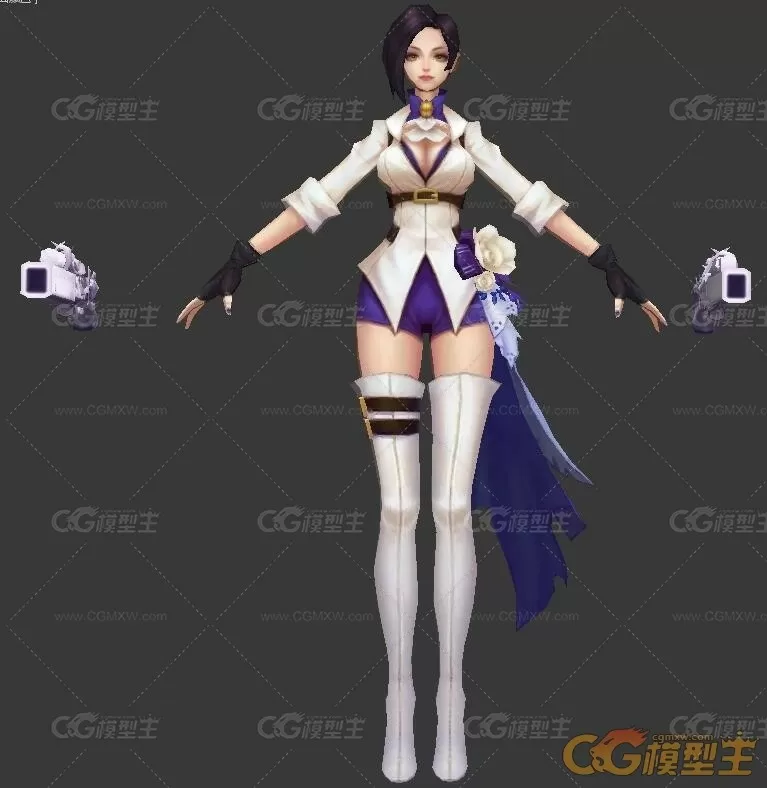 带绑定的短发女枪手3D模型-1