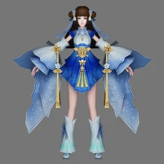 古风蓝色短裙时装少女3D模型