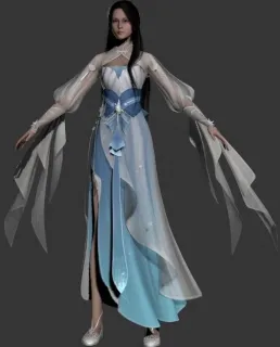 古风开叉长裙女侠3D角色模型