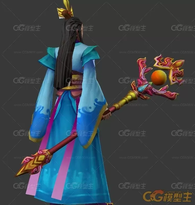 魔杖中式男法师带绑定动作3DMax模型-2